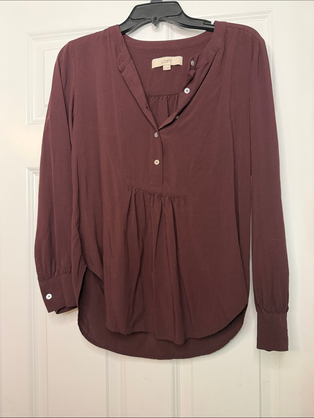 LOFT Women's Button-Front Peasant Blouse - Maroon